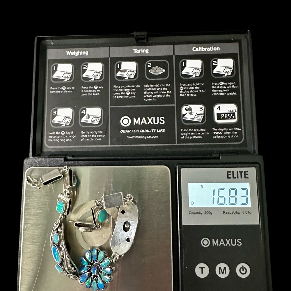 Native Blue Fire Opals Solid Sterling Silver Bracelet - Picture 8 of 10